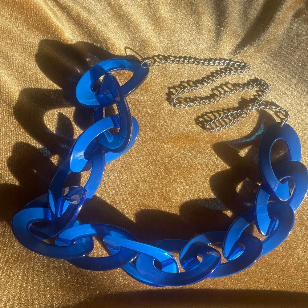 Cobalt‎ Blue Acrylic Chain Link Necklace